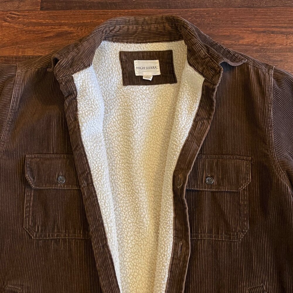 High Sierra Corduroy Jacket Mens Large Brown Sherpa Lined Shirt Coat Outerwear